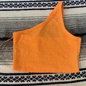 American Eagle Womens Orange One Shoulder Shirt Size L